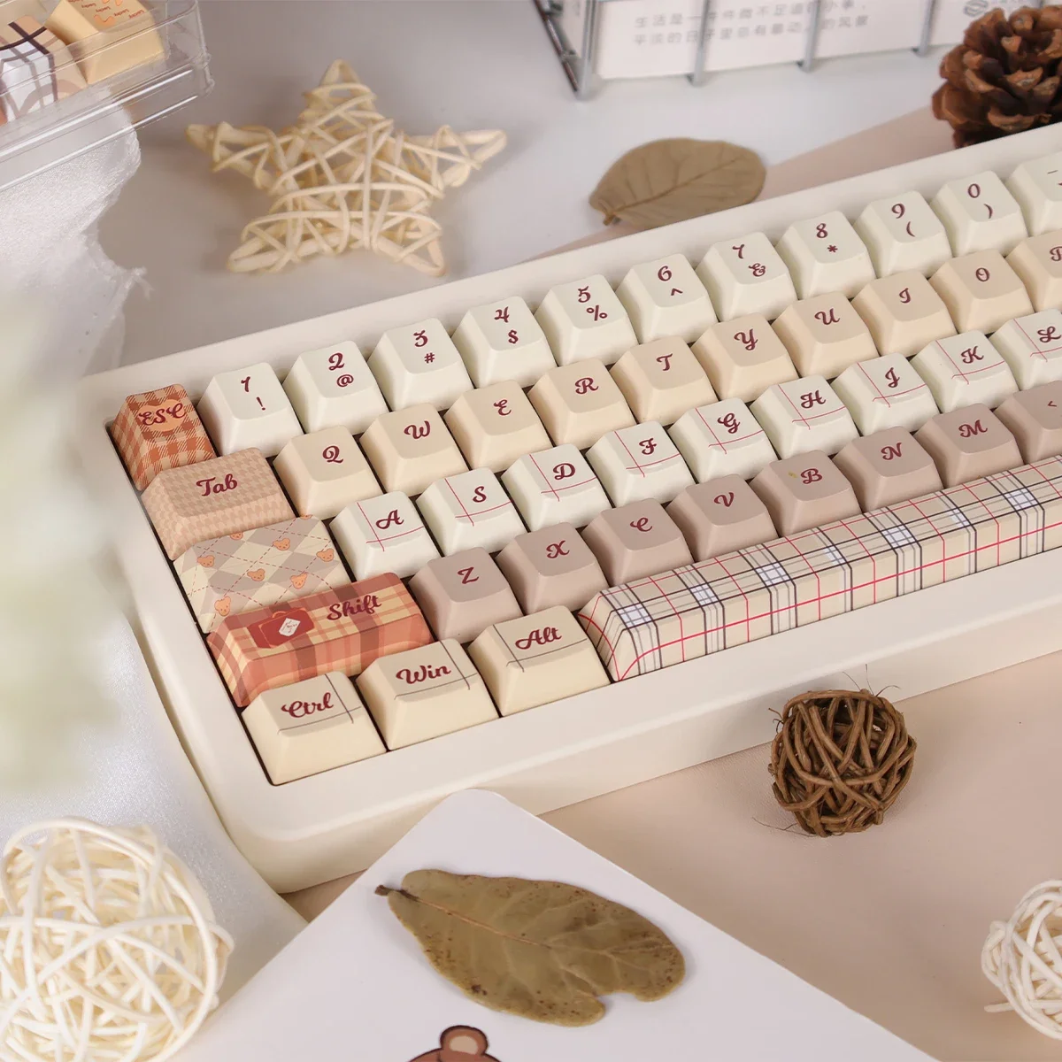 Otoño británico Keycap luz Retro caqui cereza Pbt otoño 141 teclas Keycaps L Enter Key 2,25/2.75U Space Bar Alice Layout Keycaps - imagen 4