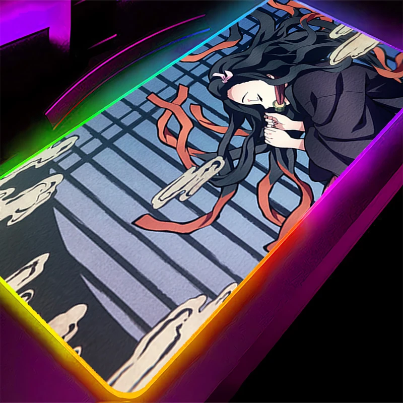 Alfombrilla de ratón LED RGB Demon Slayer Nezuko, alfombrilla de ratón de goma antideslizante, alfombrillas para juegos de ordenador portátil, accesorios para PC, alfombrilla extendida para escritorio de oficina - imagen 3