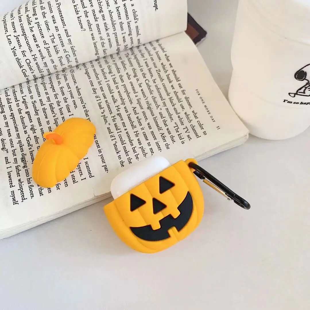 Funda protectora de silicona suave con diseño de calabaza de Halloween 3D para Airpods Pro 2, Funda para Airpods 1/2, Funda - imagen 2
