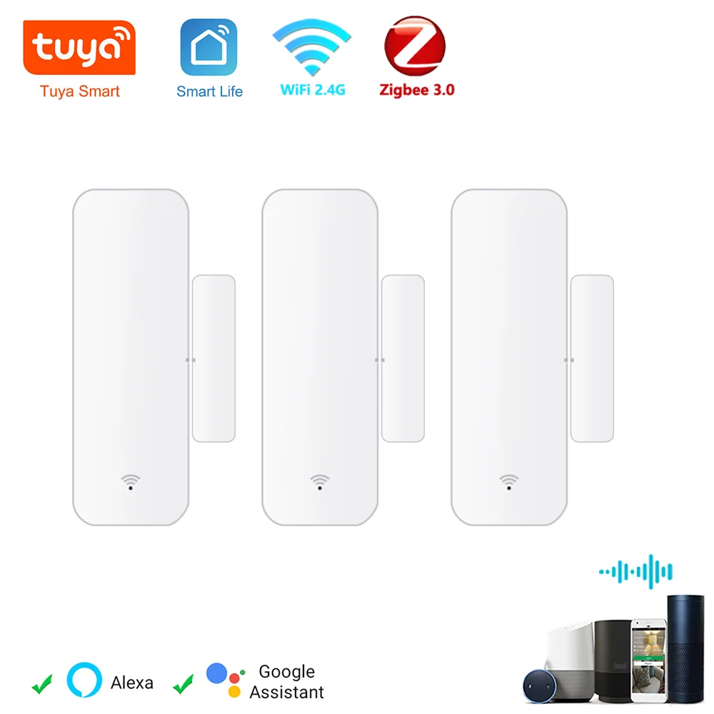 Tuya WiFi Zigbee Sensor de puerta Sensor de contacto Detector abierto cerrado alarma de casa inteligente protección de seguridad funciona con Aleax Smart Life