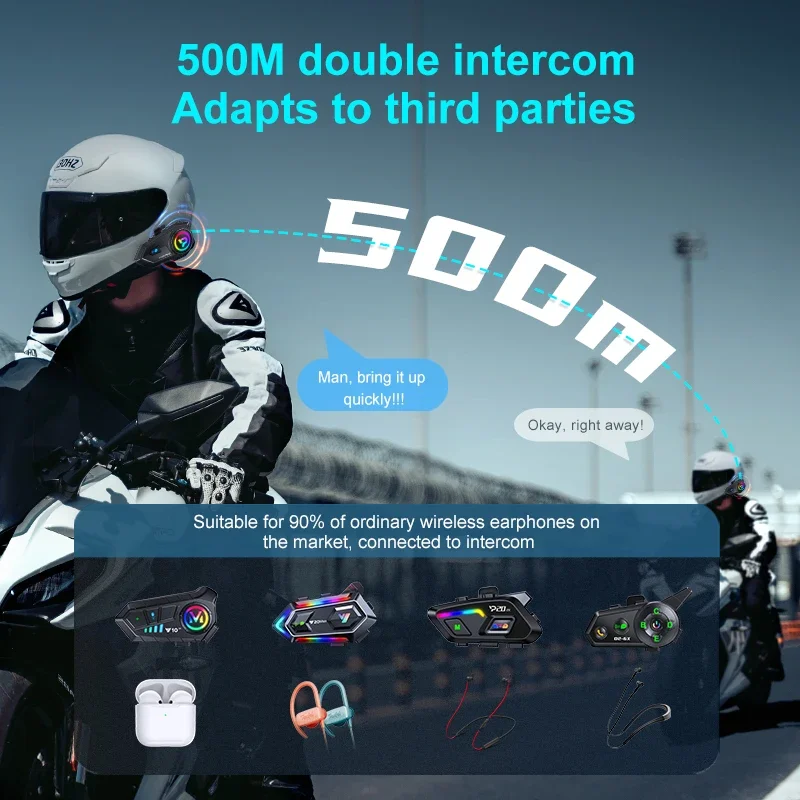 Intercomunicador para casco de motocicleta BT6.0, Intercomunicador de 500M, Walkie Talkie para Moto, 1000Mah, intercomunicador inalámbrico para compartir música, 1/2 Uds. - imagen 2