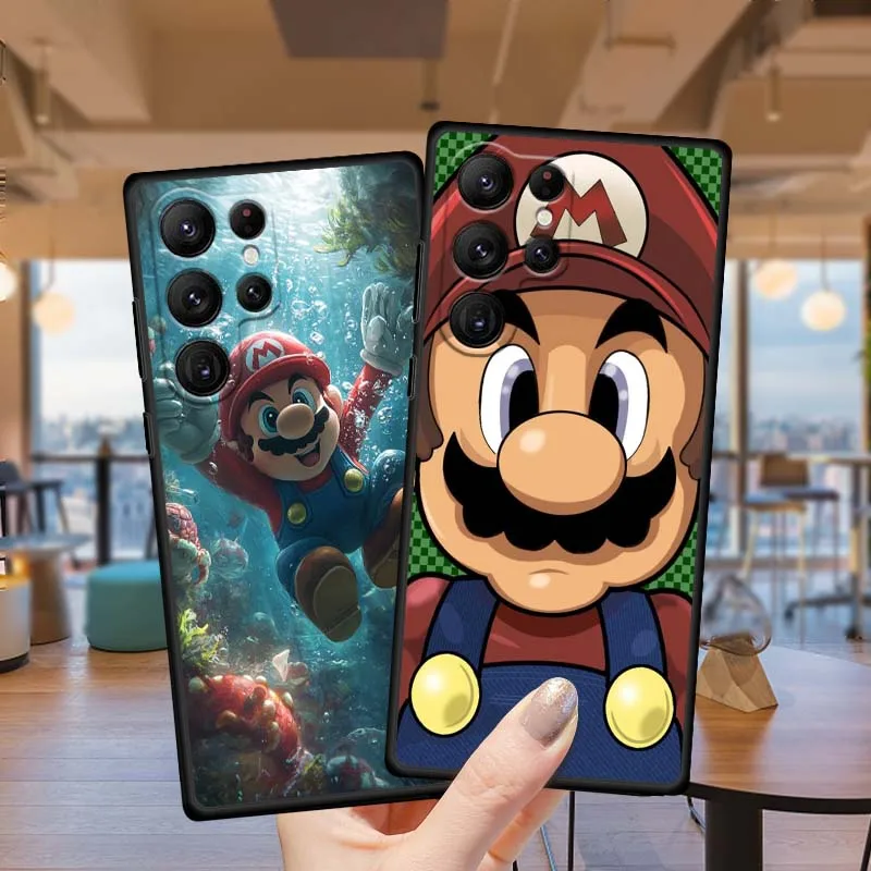 M-Marios-funda de teléfono de dibujos animados de arte Popular para Samsung Galaxy S25 S24 S23 S22 S21 S20 S10 Ultra Plus FE 5G, funda de TPU suave negra - imagen 2