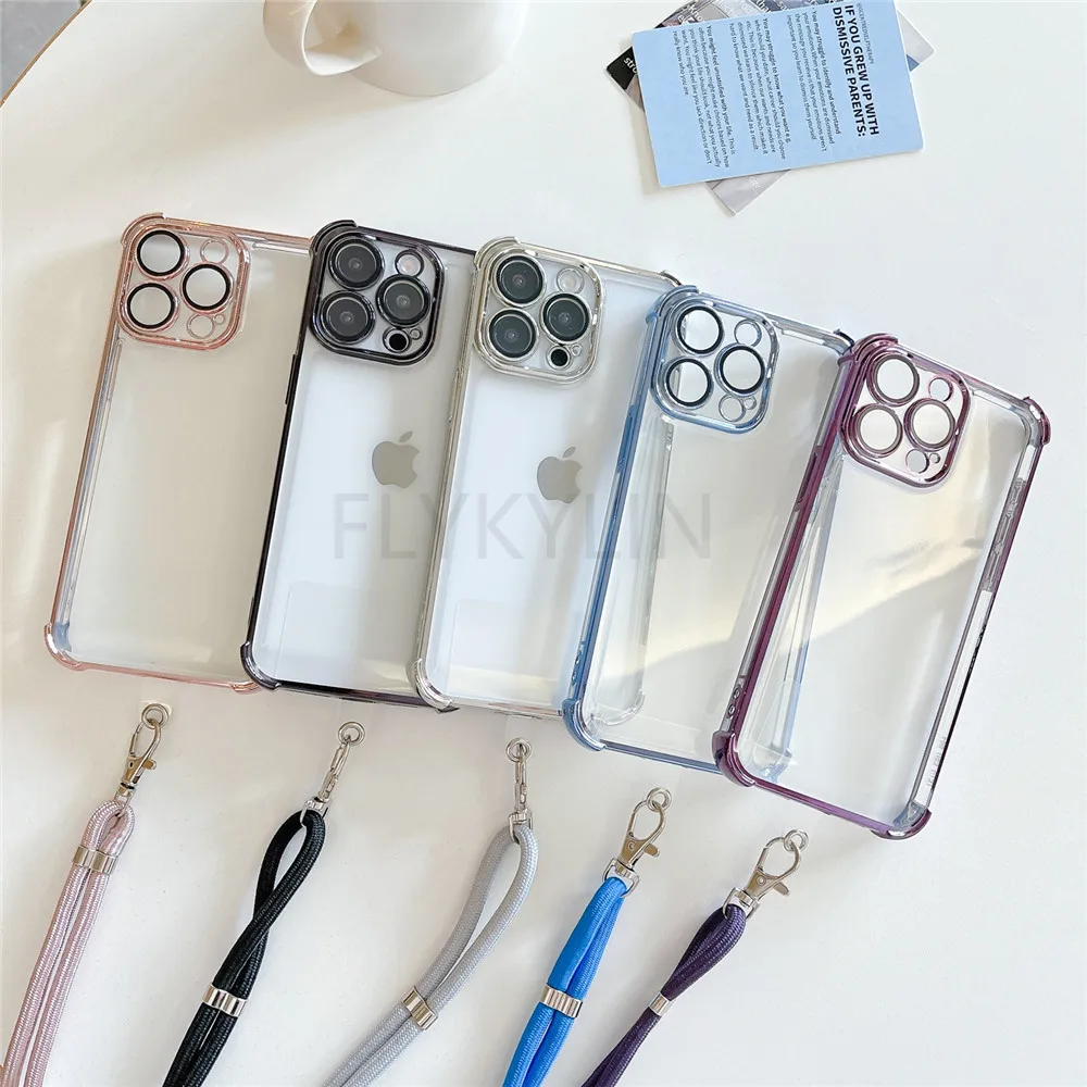 Funda de teléfono con revestimiento a prueba de golpes y cordón cruzado para iPhone 16 15 14 13 11 12 Pro Max 7 8 Plus XR X XS Max, funda suave transparente - imagen 3