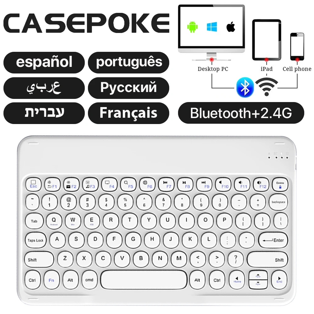 CASEPOKE Teclado y Ratón Inalámbricos Español para iPad Teclado de Tecla Redonda para Xiaomi Samsung Google Android iOS Windows - imagen 2