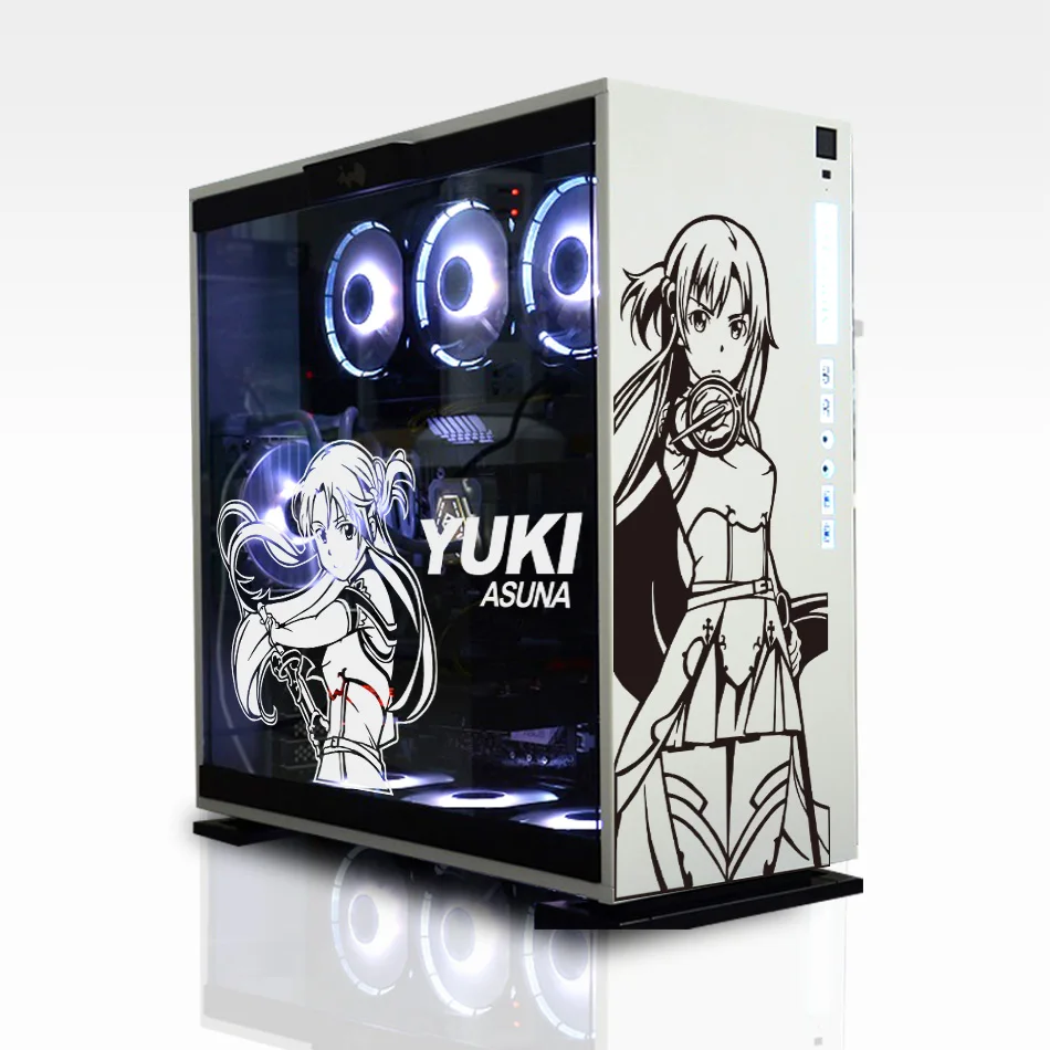 Yuuki-pegatinas de vinilo de Anime Asuna para carcasa de PC, calcomanías de decoración de dibujos animados para Atx, piel de chasis de ordenador medio, calcomanía extraíble fácil de calar