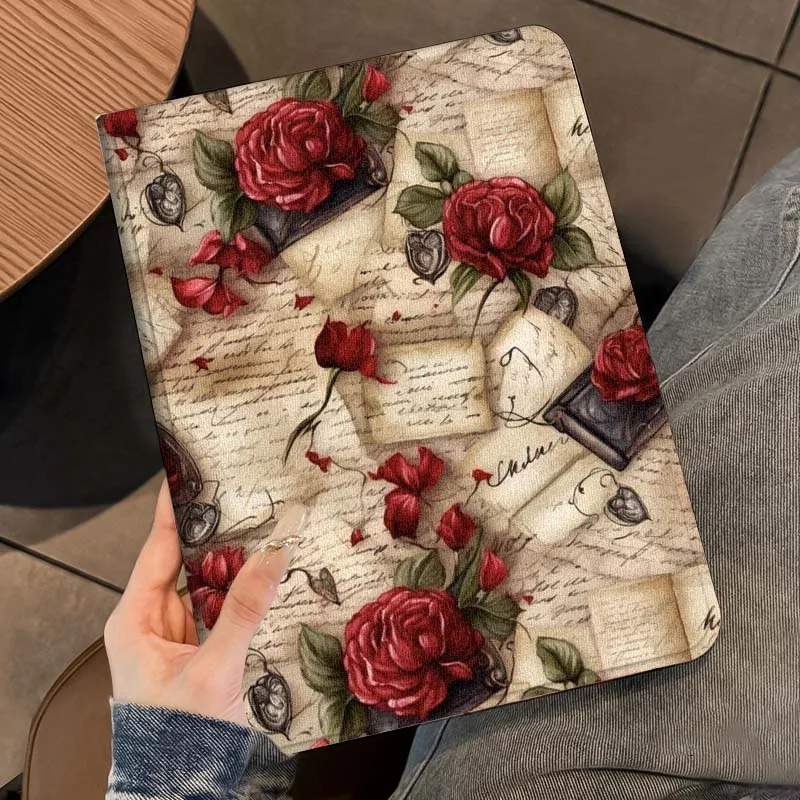 Vintage periódico Rosa arte para Lenovo Pad Tab Legion Xiaoxin Y900 Y700 K10 M10 P11 3. a generación Pro GT Plus funda para tableta - imagen 2
