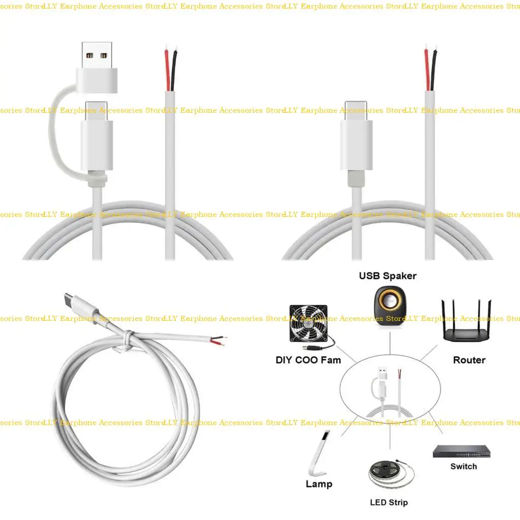 462e Tipo C Macho a 2 pin alambre desnudo Potencia altura abierta Cord Diy para ventilador LED