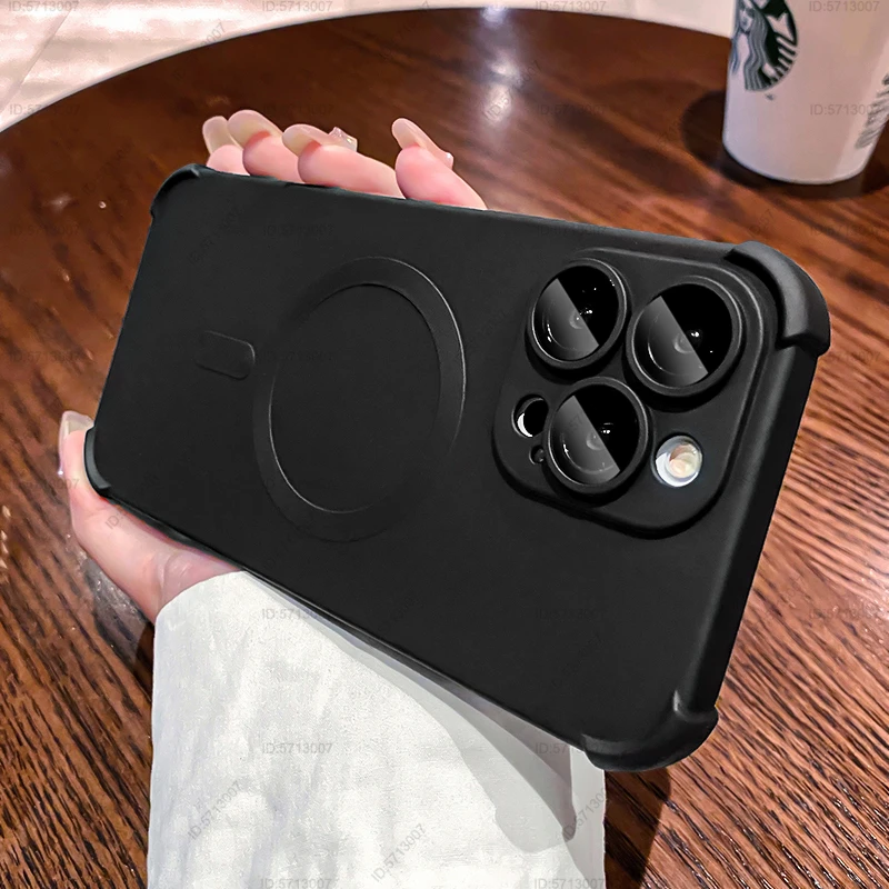 Funda magnética de carga inalámbrica para iPhone, carcasa de lujo a prueba de golpes, mate, Protector de lente, Magsafe, 15, 14, 13, 12 Pro Max - imagen 2