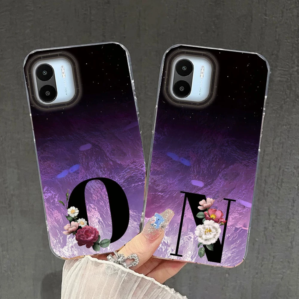 Letra negra artística para Xiaomi Redmi A1 A2 10 9A 9C funda de teléfono con patrón de flores para mujeres y niñas funda a prueba de golpes parachoques trasero - imagen 3