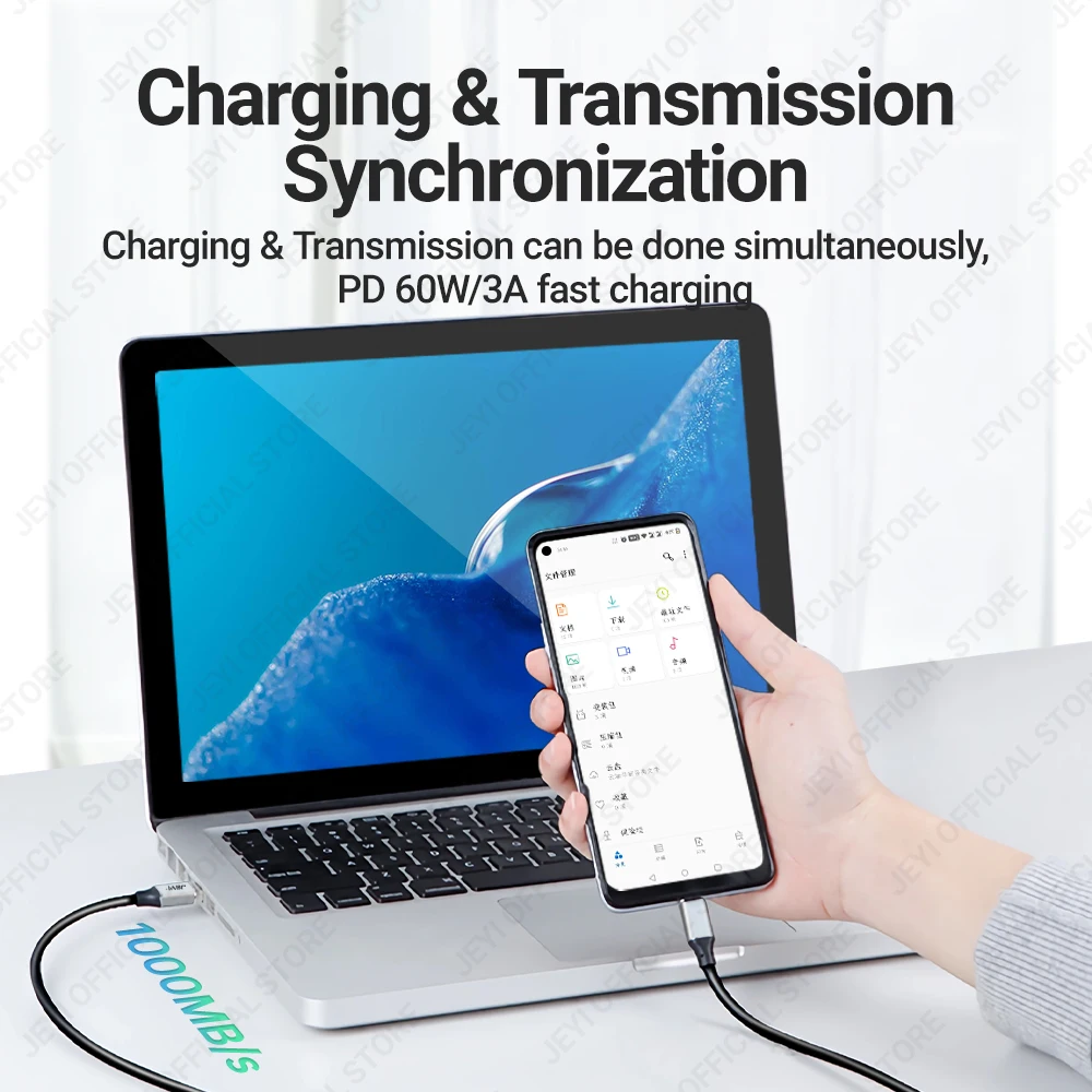 JEYI Cable USB A a tipo C 60W carga rápida Cable de datos de 10Gbps cargador USB para Samsung Xiaomi HTC Redmi Huawei USB-C de teléfono móvil - imagen 3
