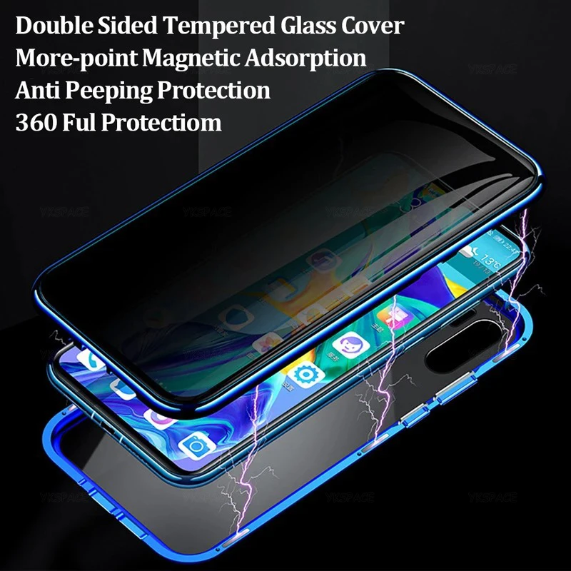 Funda magnética de Metal de vidrio templado de doble cara para iPhone, antimirones cubierta magnética de privacidad para iPhone 11, 12, 13, 14, 15 Pro Max Plus - imagen 3