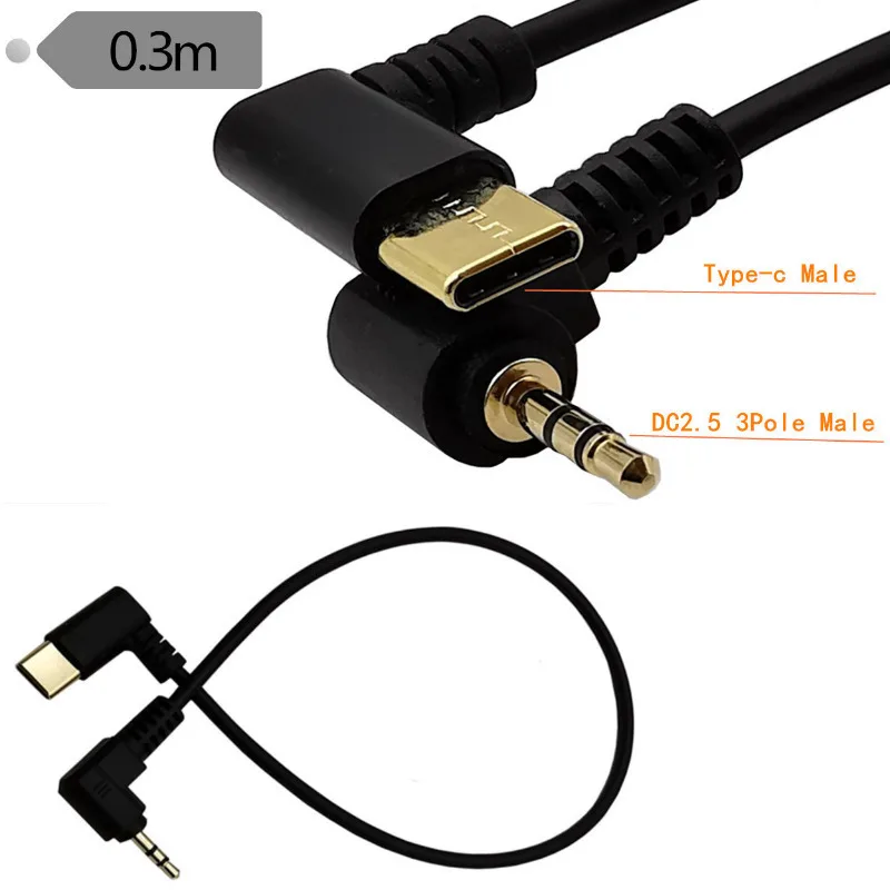 USB-C tipo c a 2,5mm/3,5mm macho cable de audio de codo chapado en oro para teléfono móvil altavoz auxiliar de coche, cable de conexión de auriculares 0,3 m - imagen 2