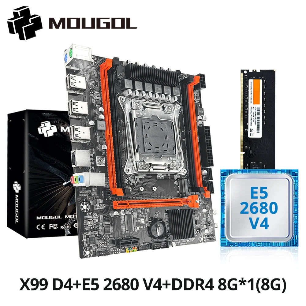 MOUGOL X99 Kit de placa base para juegos con Intel Xeon E5 2680 V4 y DDR4 8Gx2 2133MHz Dual Channel ECC RAM M.2 NVME para PC de escritorio