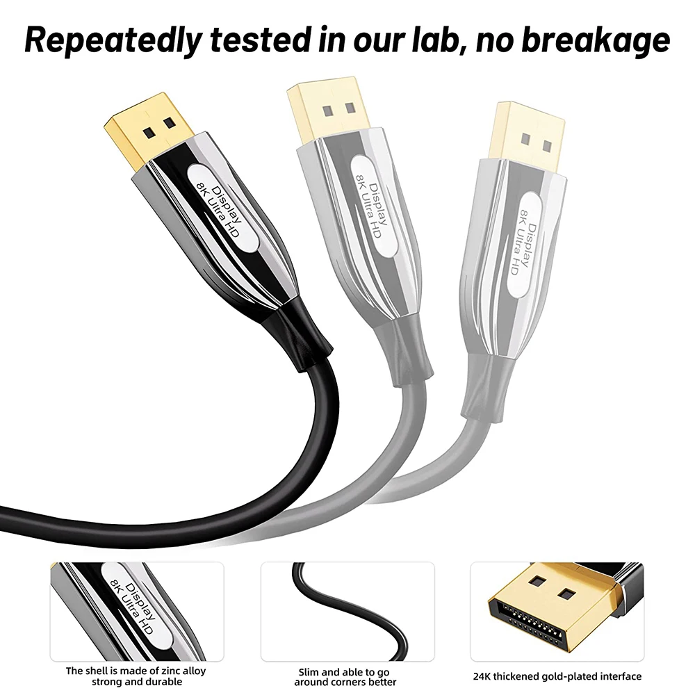 Cable Displayport 1.4 de fibra óptica 8K de 10M/15M/20M, compatible con 8K @ 60Hz, 4K @ 144Hz de alta velocidad 32,4Gbps compatible con Visual 3D, auriculares VR - imagen 3