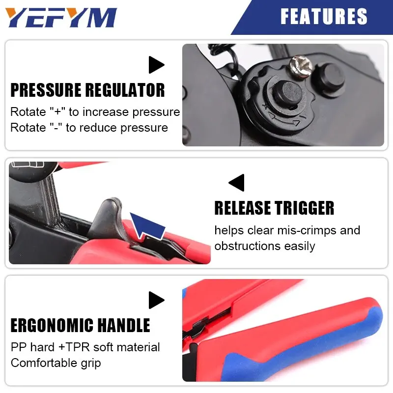 Herramientas de prensado de virola HSC8 6-6A, alicates de prensado de alambre Hexagonal autoajustable para reparación de circuitos eléctricos de 0,25-6 mm2 (AWG23-10) - imagen 5