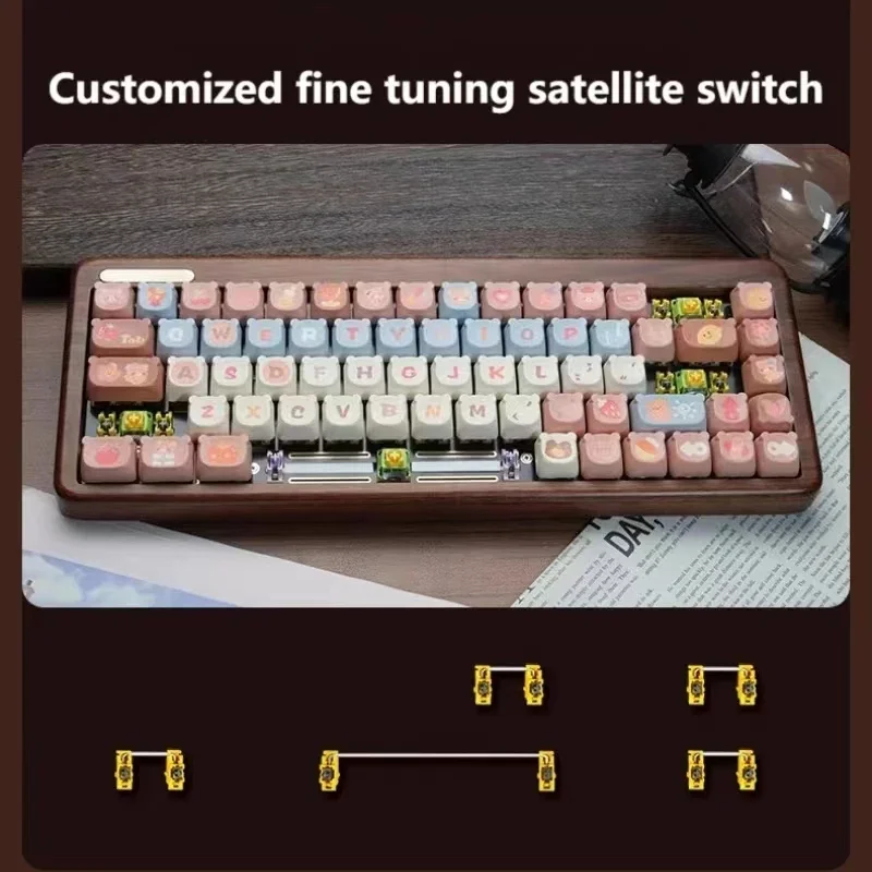 Kit de Teclado mecánico de madera de nogal R68, junta de intercambio en caliente, juego ergonómico RGB, Teclado mecánico personalizado, trimodo inalámbrico - imagen 2