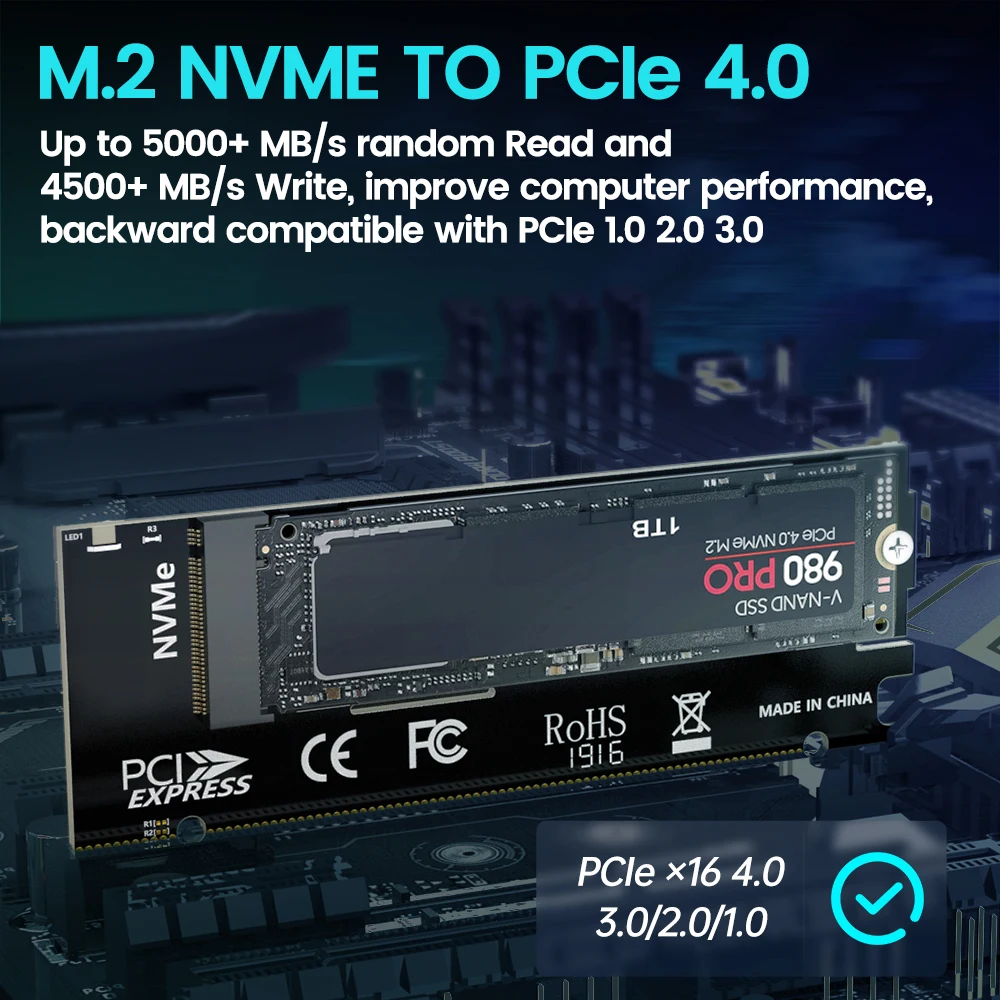 JEYI-adaptador M.2 NVME a 4,0 PCIe X16, tarjeta de expansión M.2 NVMe SSD a PCI-e 4,0, compatible con unidades de estado sólido 2280/60/42/30 - imagen 2