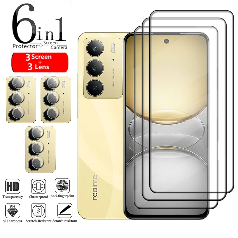 Vidrio 6 en 1 para Realme C75 para OPPO Realme C75 vidrio templado pegamento de cubierta completa HD 9H Protector de pantalla Realme C75 C 75 lente de vidrio - imagen 2