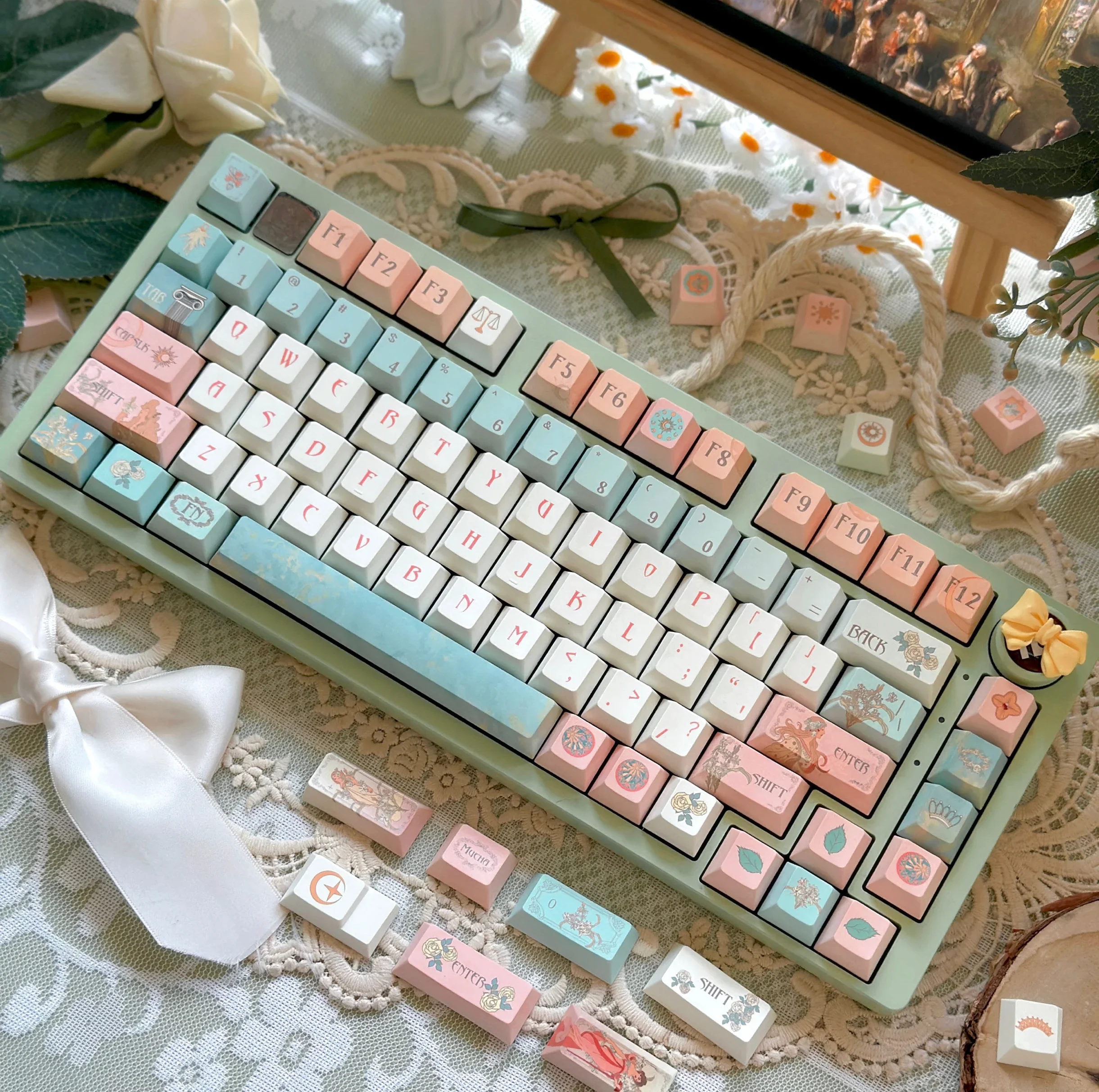 131-Key Mucha Keycaps Theme Cherry Eternal Muse Keycap 132Keys Pbt 2.25/2.75U Space Bar Alice Keycap Diy Set - imagen 5
