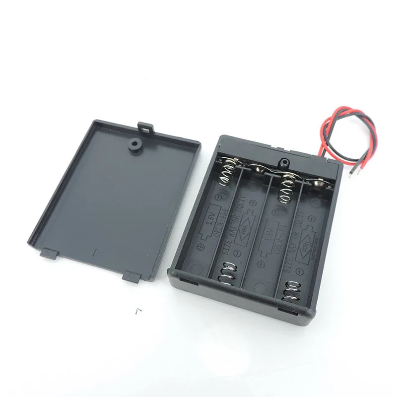 1/3 Uds 4 ranuras AAA 6V caja porta baterías con cables con cubierta de interruptor de encendido/apagado contenedor de batería estándar negro A7