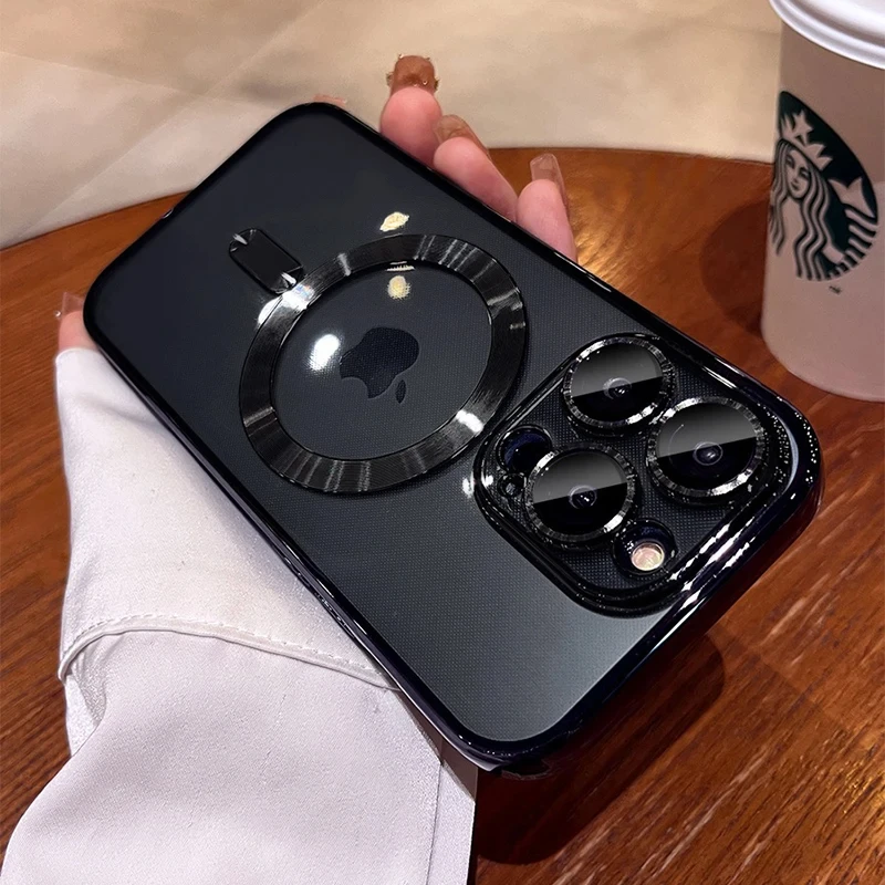 Funda de protección de lente completa de TPU suave chapada para iPhone 13, 14, 12, 11, 15 Pro Max Plus, Magsafe, funda de teléfono magnética, cubierta de carga inalámbrica - imagen 3