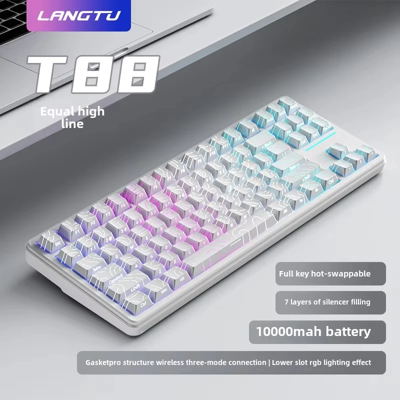 SUMREDA T88 teclado inalámbrico personalizado para deportes electrónicos 88 teclas para juegos Bluetooth RGB Hotswap Ultra silencioso grabado lateral juego Oficina
