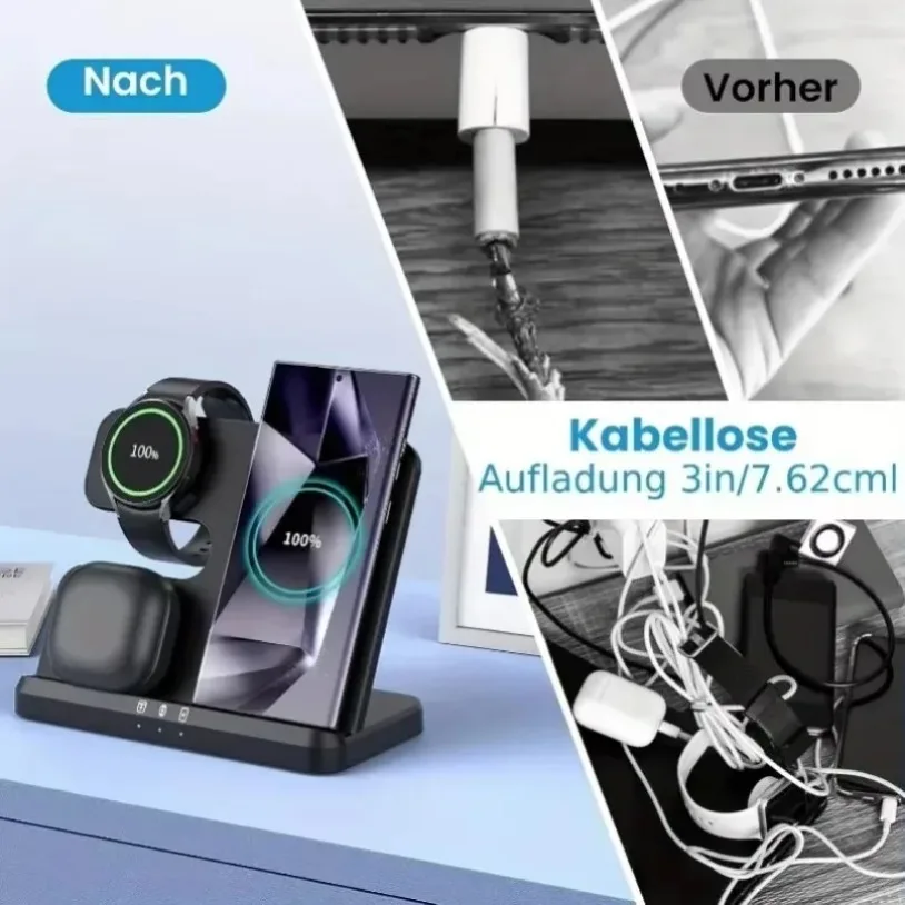 Soporte de cargador inalámbrico 3 en 1 para Samsung S25-S21 Z Fold 5 4 3 S24 S23 Galaxy Watch 2-7 Active 2 auriculares Pro base de carga rápida - imagen 3