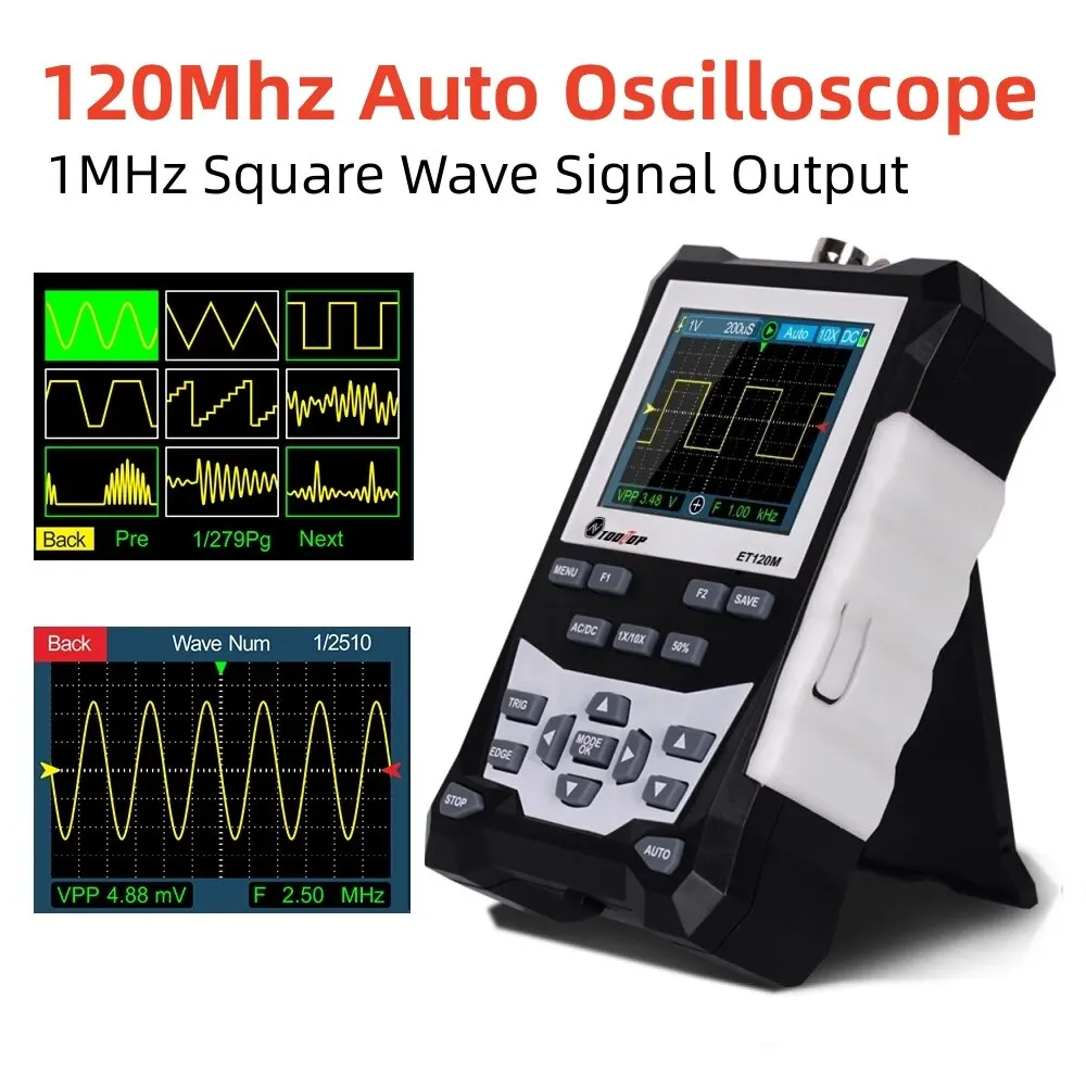 TOOLTOP-osciloscopio Digital de mano ET120M, 120MHz, salida de señal de onda cuadrada de 1Mhz, osciloscopio automático para reparación de automóviles eléctricos - imagen 2