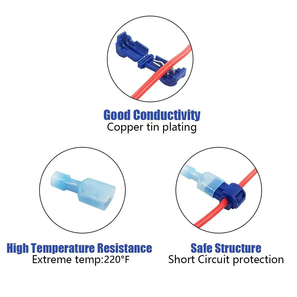 100 uds/50 pares de conectores de cable T-Tap, conectores eléctricos T Tap, grifos de empalme de cable rápido y desconexión rápida macho aislado - imagen 4