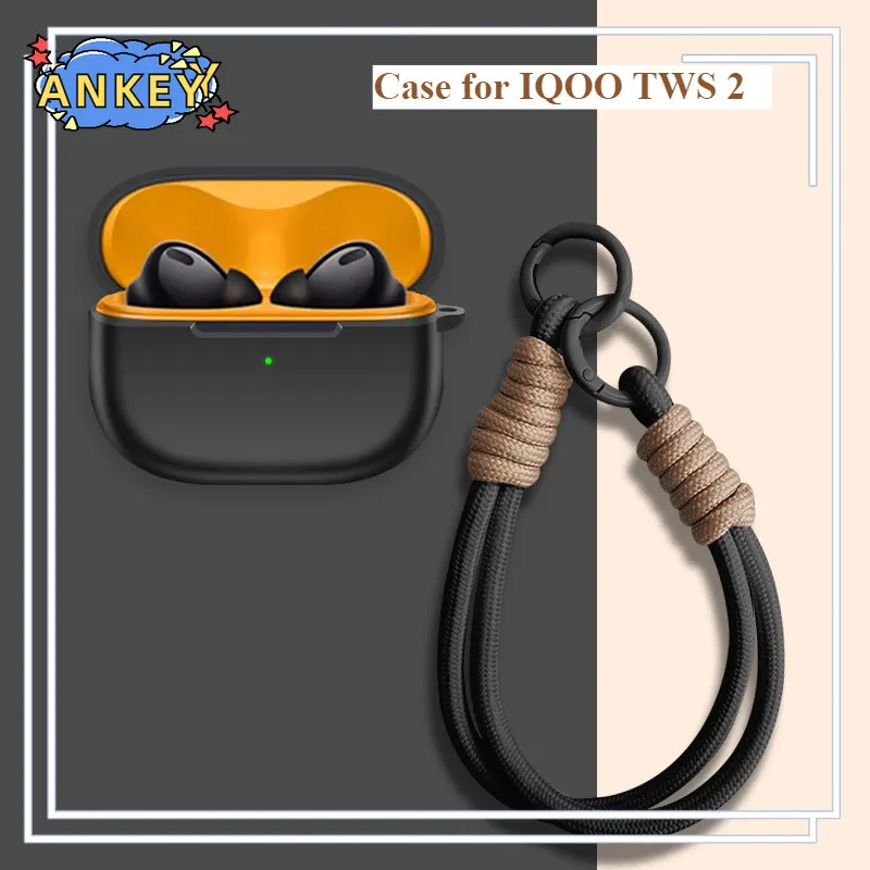 Funda protectora de silicona suave para IQOO TWS 2, carcasa portátil resistente a los arañazos y a los golpes con cordón mosquetón - imagen 3