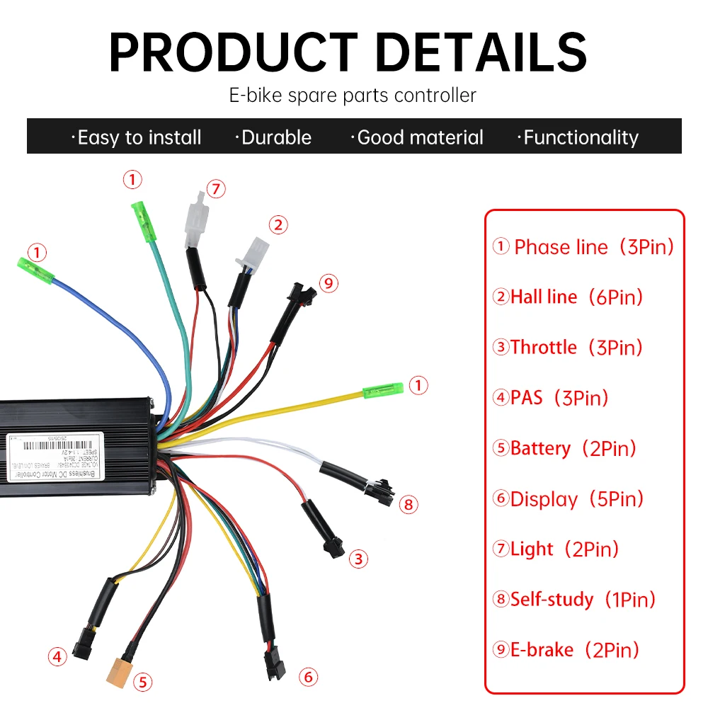 DC 24V/36/48V E-bike onda sinusoidal 26A 500/750W SM controlador sin escobillas de tres modos para bicicleta eléctrica triciclo motocicleta eléctrica - imagen 3