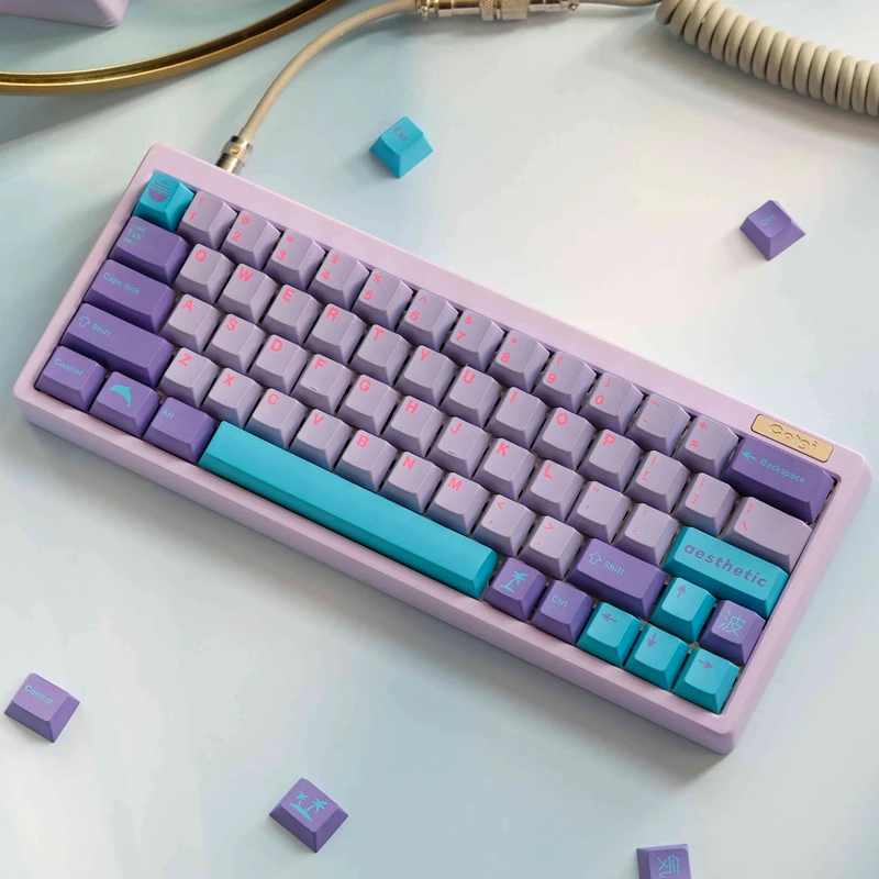 Juego de 129 teclas GMK Vaporwave, teclas de sublimación de tinte PBT, teclas de perfil de cereza para teclado 61 64 68 84 96 980 104 - imagen 3
