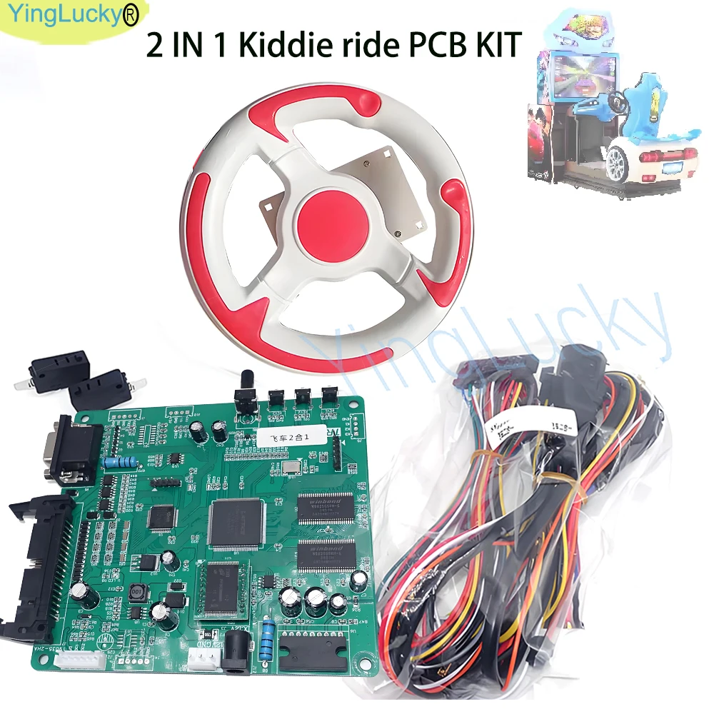 Placa base de juego de carreras de coches de 2 iN 1 velocidades con cables, Cable y volante para niños, máquina de juego Cideo de simulación de Arcade