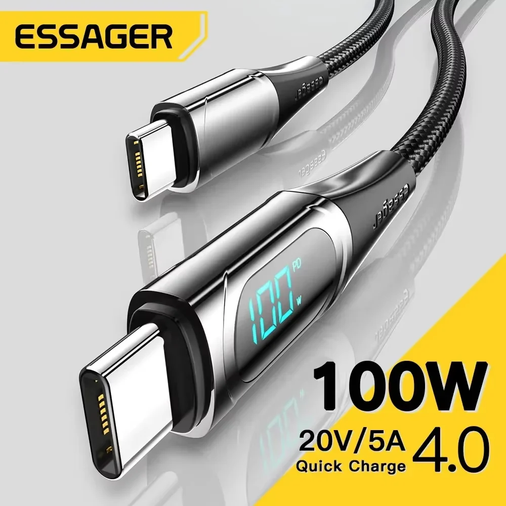 Essager PD 100W USB C a USB tipo C Cable cargador rápido para Xiaomi Poco3 Samsung Huawei MacBook iPad Cable para carga de teléfono - imagen 2
