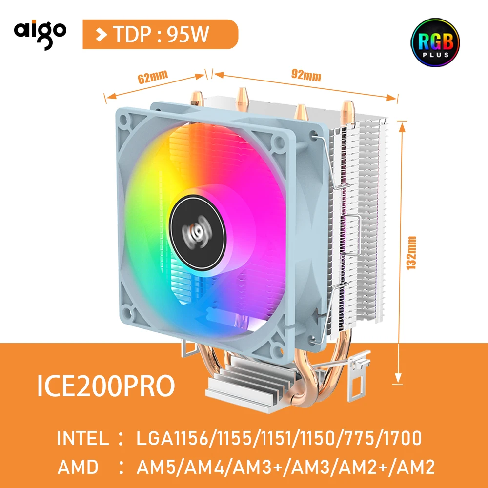 Aigo Air CPU Cooler 2 heatpipes refrigeración del radiador silencioso 3PIN PWM Ventilador silencioso para Intel 1150 1155 1156 1366 AM3 + AM4 AMD