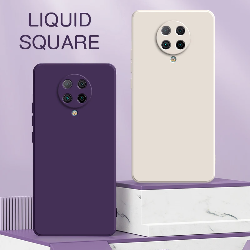 Funda de silicona líquida cuadrada Original para Xiaomi POCO F2 Pro, lente de cámara protectora, funda trasera de teléfono suave F2Pro, armadura a prueba de golpes