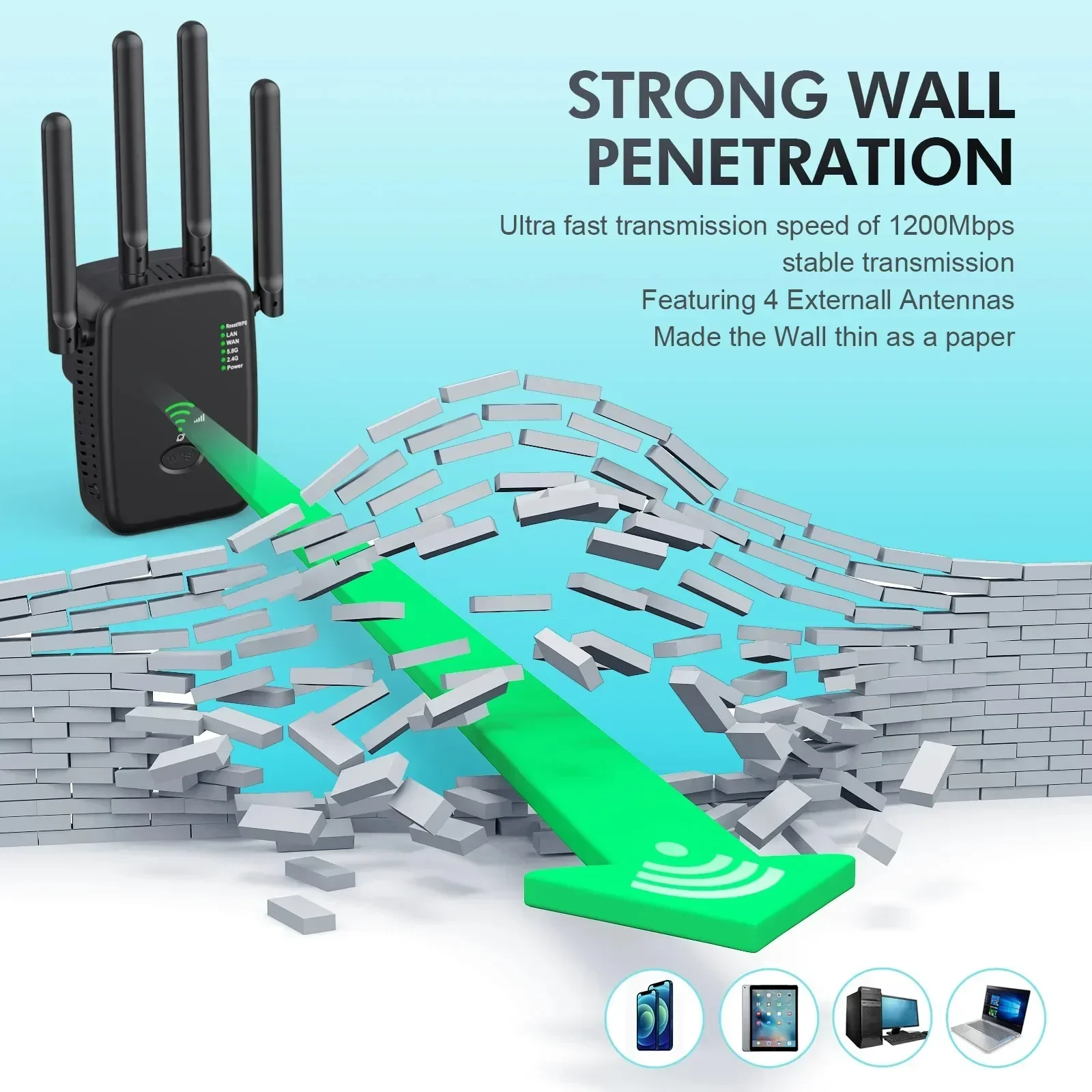 Enrutador inalámbrico 2,4G 5G 1200Mbps, repetidor WiFi, amplificador de señal WiFi, extensor, enrutador, amplificador WIFI para el hogar y la Oficina