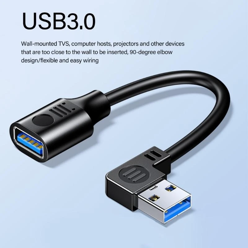 15-100cm USB 3,0 ángulo derecho/izquierdo/arriba/abajo Cable de extensión de 90 grados Cable adaptador macho a hembra Cables USB Cable de extensión