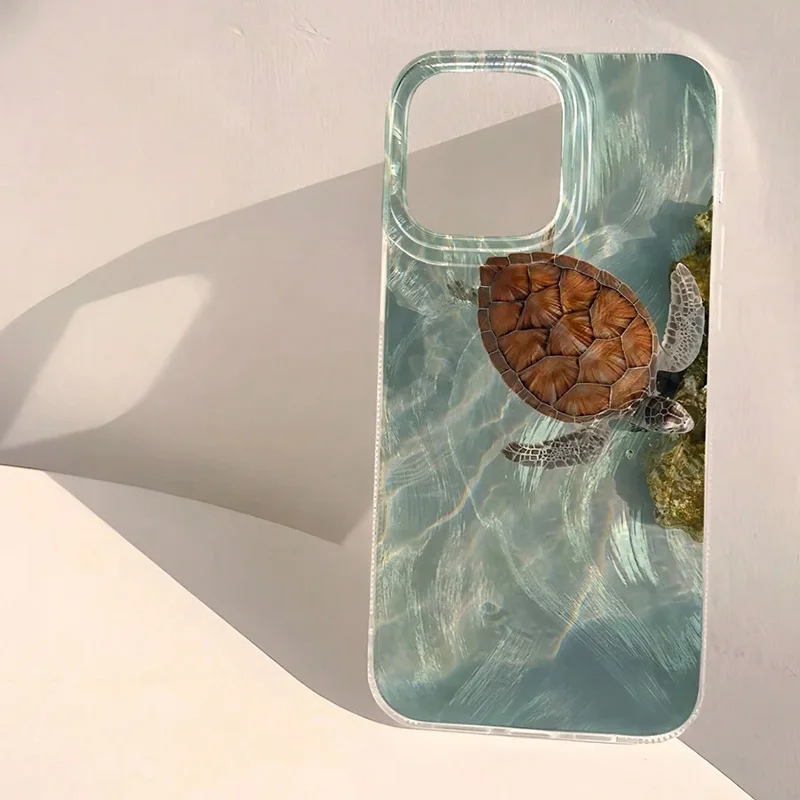 Funda de teléfono para iPhone 16 15 14 13 12 11 Pro 16E 15Pro 16Pro Max X XS Max XR SE 2 7 8 Plus Cool Turtle Seaside Pattern IMD Cover - imagen 4