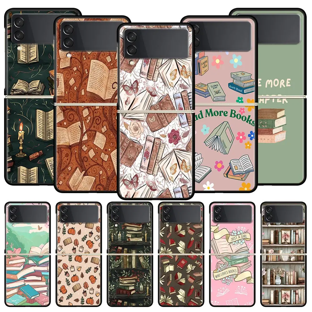 Funda de teléfono con diseño de gusanos de libro divertido para Samsung Galaxy Z Flip3 Flip4 Flip5, carcasa trasera plegable dura para Z Flip 3 4 5 6 7