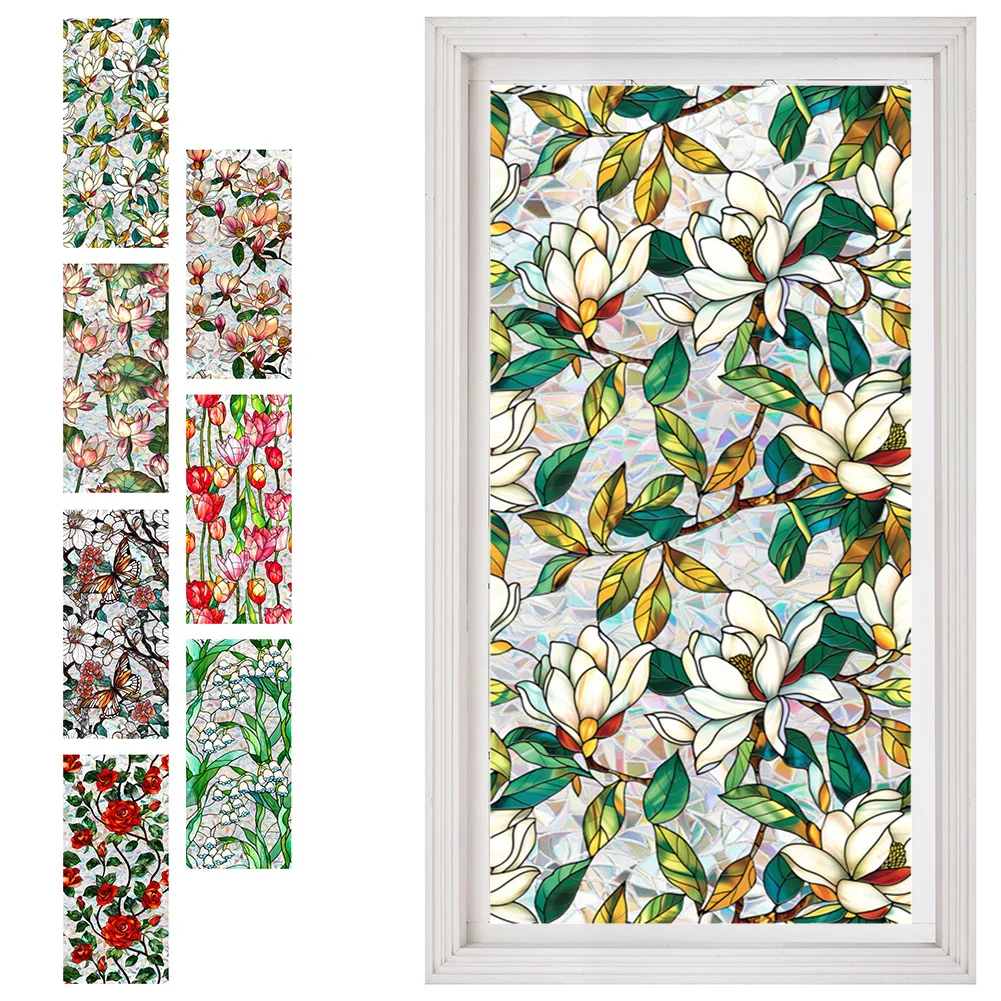 Calcomanías de vitral de flores, pegatinas adhesivas estáticas extraíbles, calcomanías decorativas florales para ventana, pegatinas para ventana, decoración del hogar - imagen 3