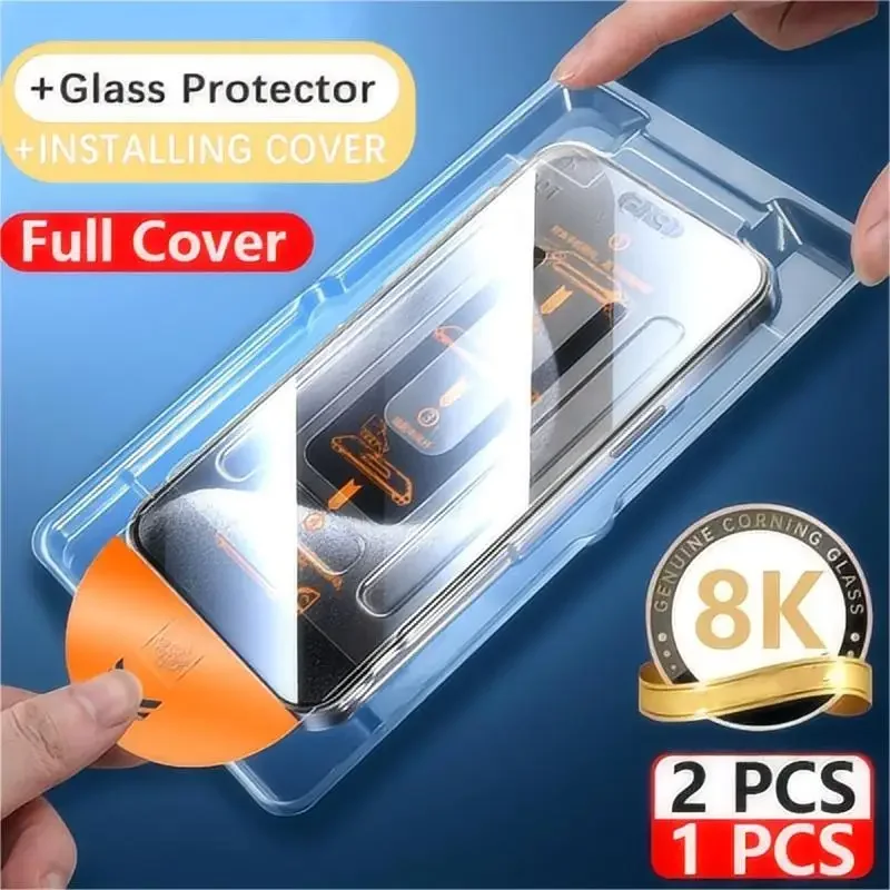 1-2 piezas 8K vidrio libre de polvo para iPhone 15 13 12 14 Pro Max HD Protector de pantalla con revestimiento oleofóbico para iPhone 15 14 Plus 12 13 Mini