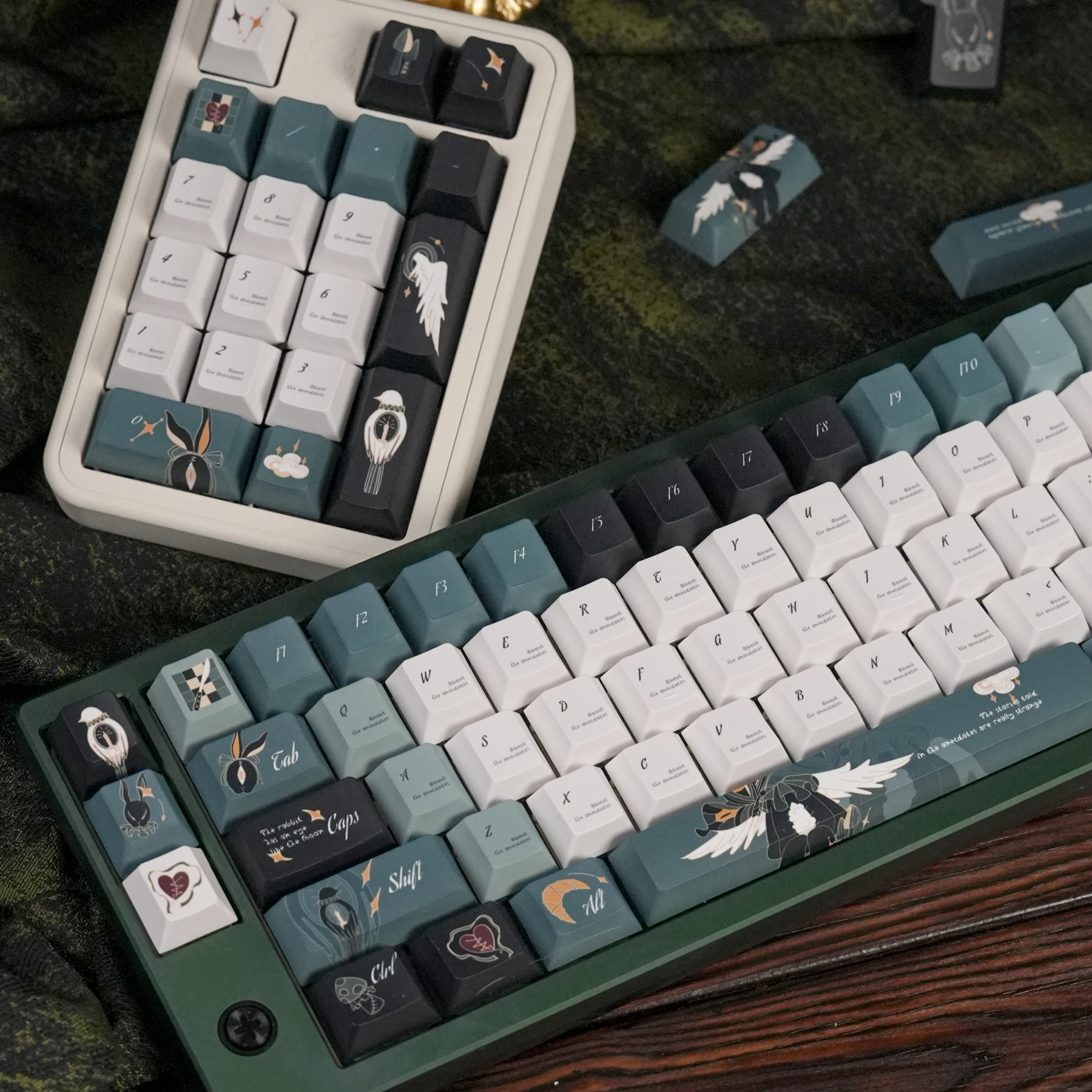 Teclas PBT Strange Forest Record, perfil de cereza, color verde oscuro y blanco, teclas de sublimación de tinte para teclado mecánico MX - imagen 2