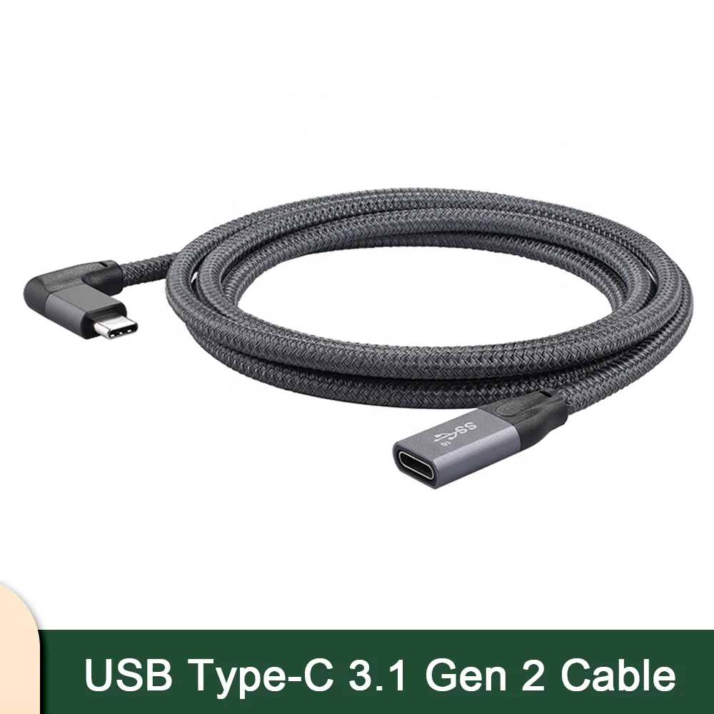 Cable USB C de 90 grados, 5A, 10Gbps, PD, 100W, carga rápida de datos, extensión macho a hembra, USB tipo C 3,1 Gen 2 para MacBook