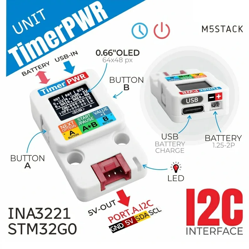Unidad M5Stack TimerPWR carga inteligente de baja potencia/descarga/interruptor de temporizador/pantalla de pantalla/controlador de salida de refuerzo - imagen 2