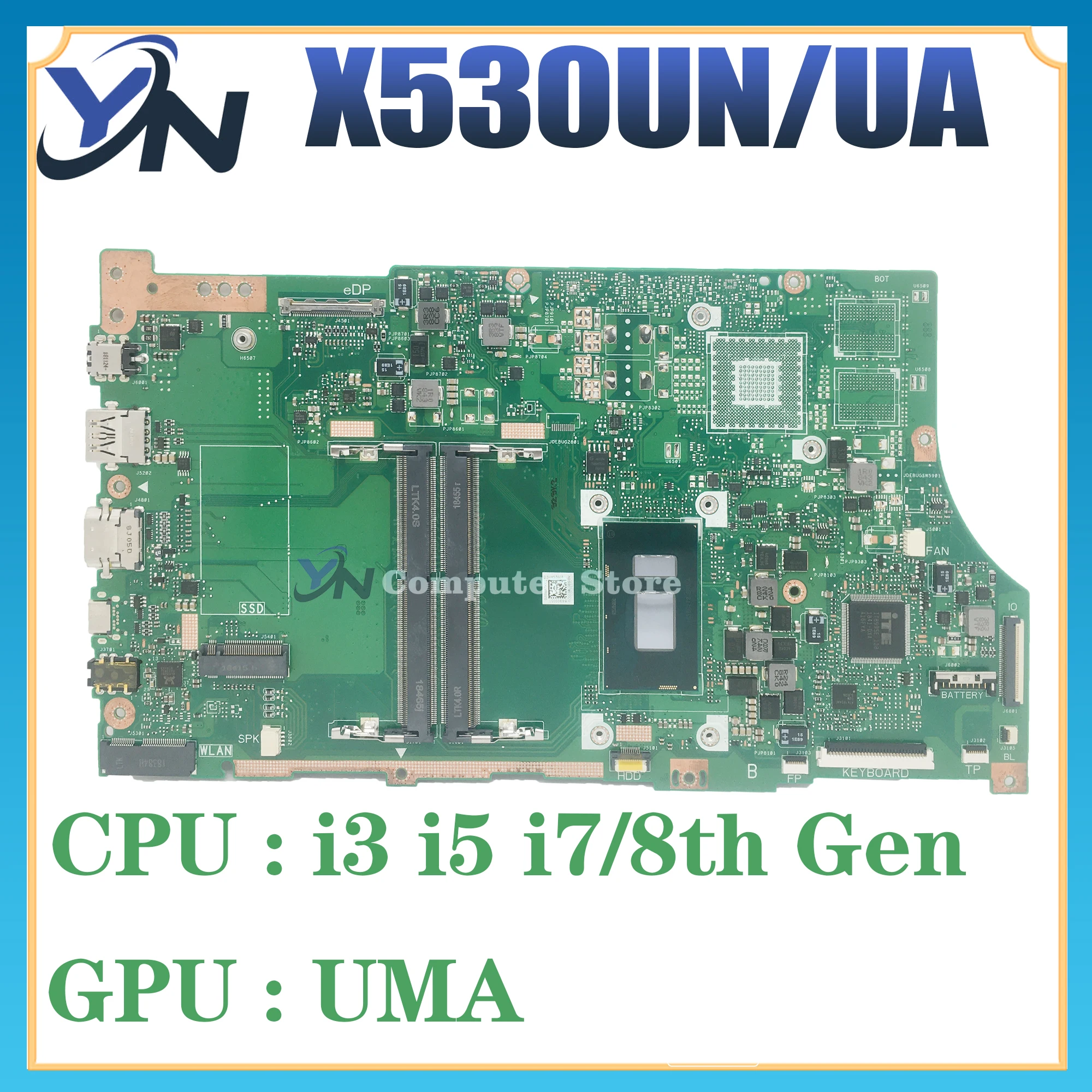 Placa base X530UN para ASUS X530UA X530UF A530U F530U V530U R530U K530U S530U X530UNO placa base para ordenador portátil con CPU i3 i5 i7 de 8. a generación - imagen 2