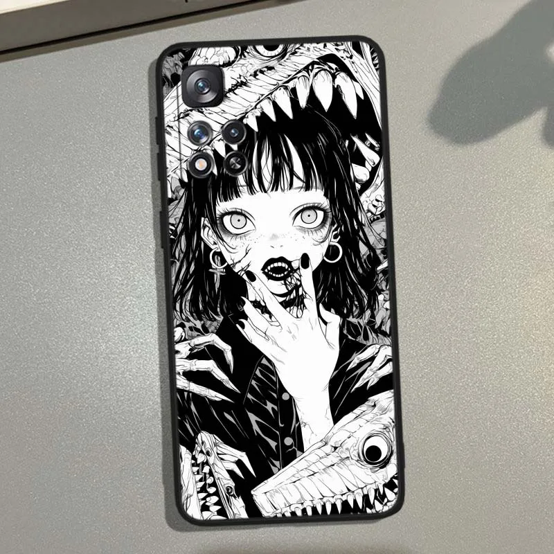 Junji Ito-funda de terror para Redmi 14C 13C 12C 10C 9C 13 12 10 9 9A 8 8A A1 A2 A3 6A 7A 6 7 5G, funda negra para teléfono - imagen 3
