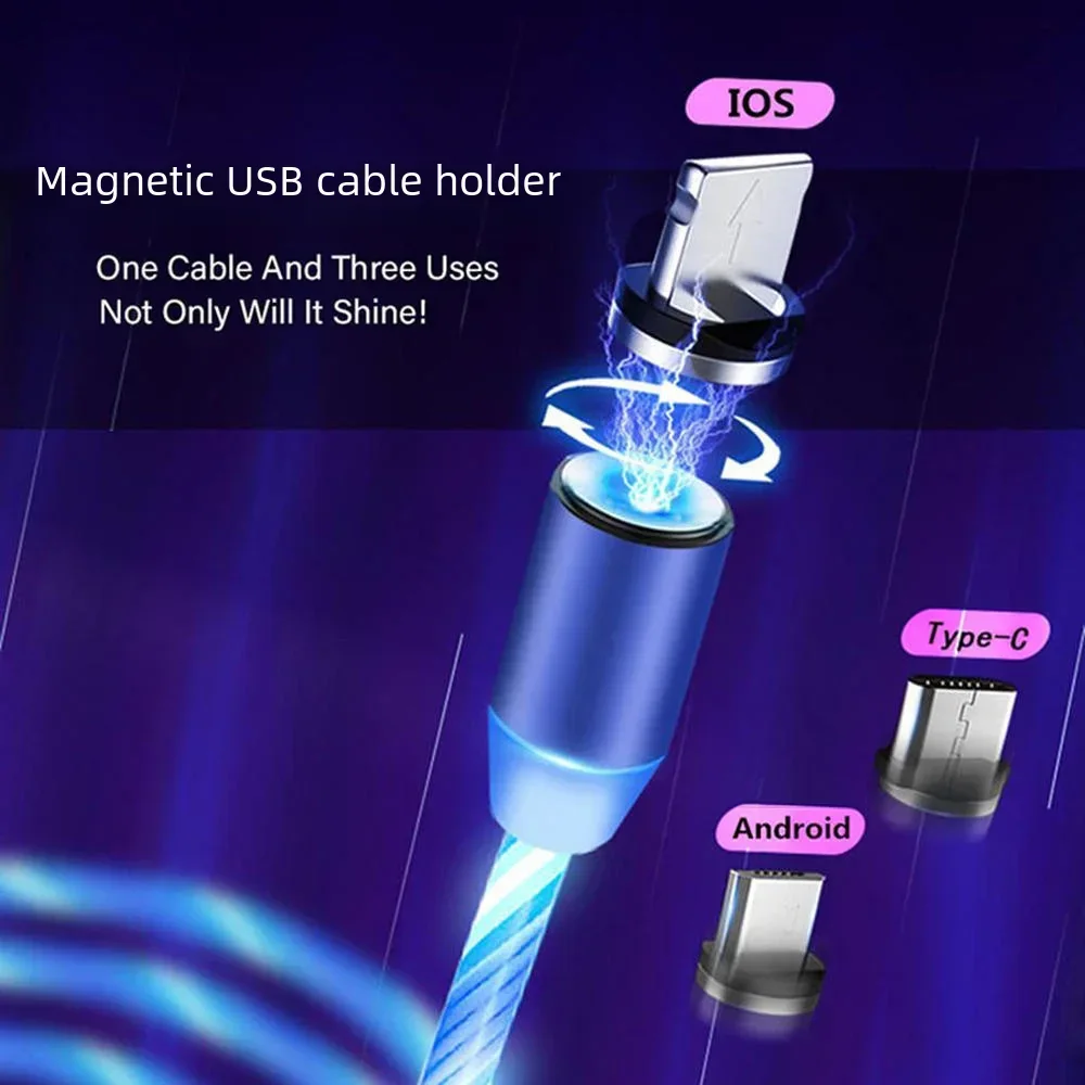 MVQF 3 en 1 flujo magnético iluminación luminosa carga Cable de teléfono móvil Cable cargador para IOS Micro tipo C LED Samaung HUAWEI - imagen 5