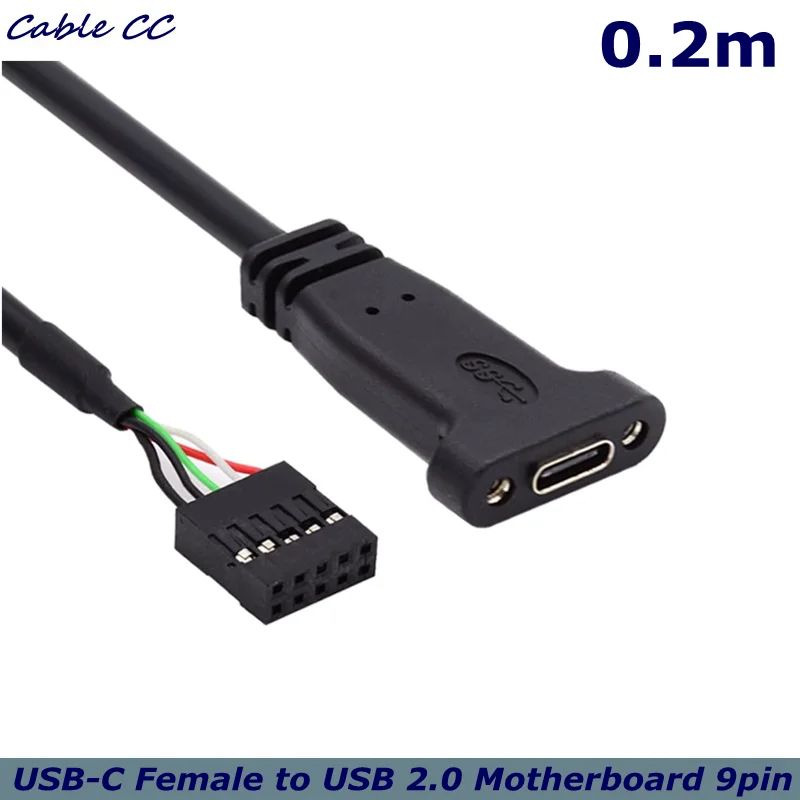 Cable de 0,2 m USB 3,1 tipo C USB-C hembra a USB 2,0 placa base Cable de cabecera de 9 pines y 10 pines con soporte de puerto único - imagen 2
