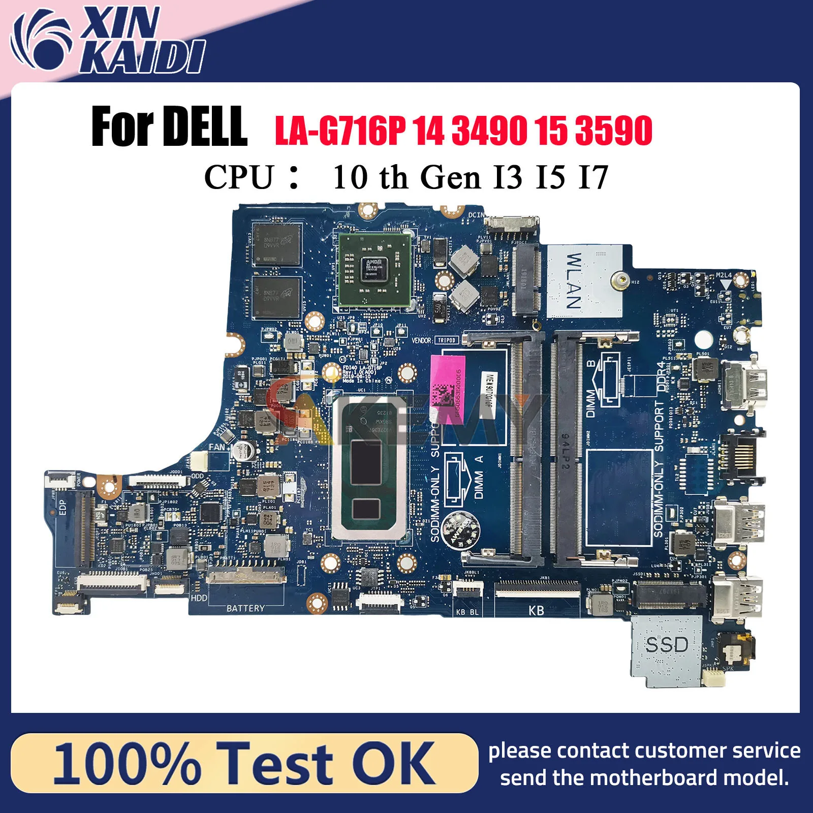 Para Dell Inspiron 3490 3590 5494 placa base de computadora portátil LA-G716P con i5 i7 10th Gen CPU V2G GPU P43V7 100% probado OK